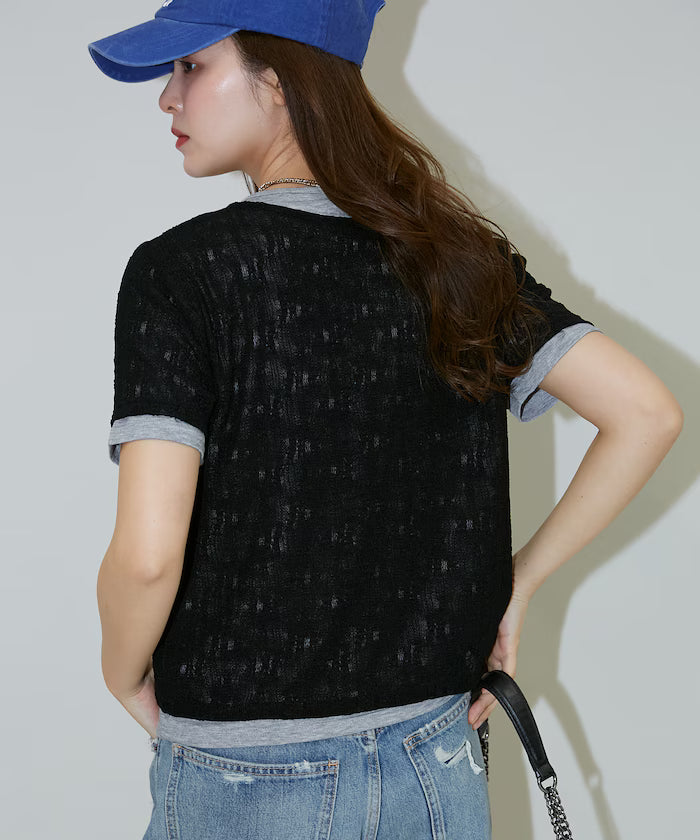 <Set Item> Cut x Jacquard Henry Neck T-Shirt Limited Edition