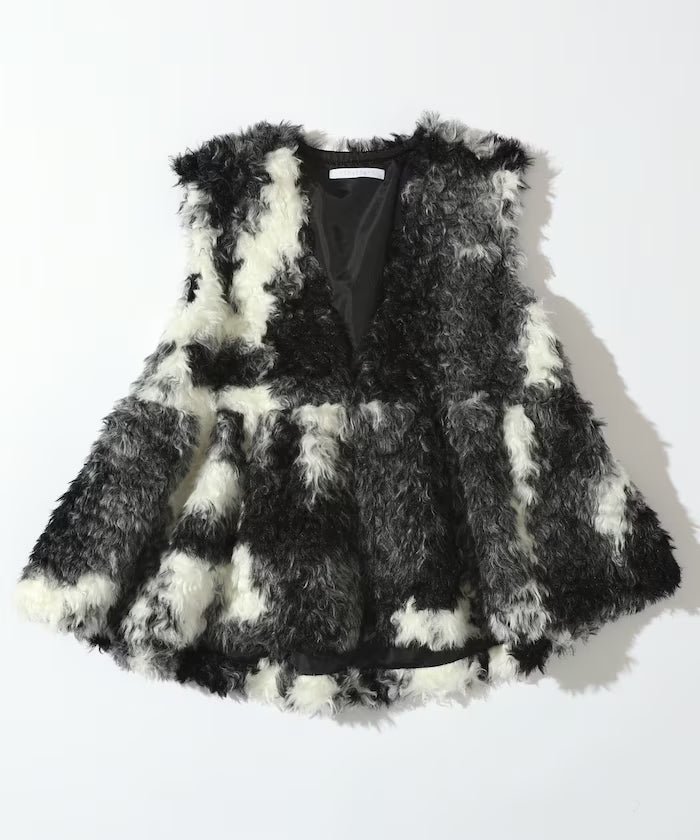 Peplum Silhouette Cow Print Fake Fur Vest