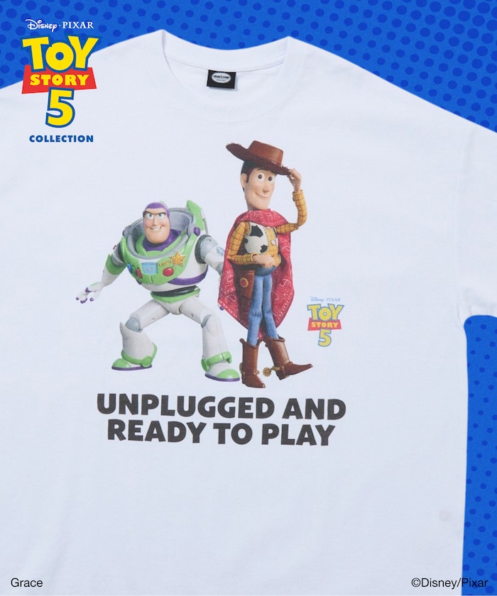 [Sales start on May 22 at 12:00] 'Toy Story 5' Design Exclusive Character Crew Neck Printed T-Shirt [Limited Edition] - White Woody & Buzz