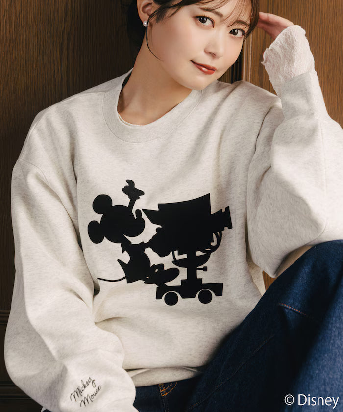 FREAK'S STORE×Ami Maeda/Disney/Mickey Mouse/Mickey Mouse/Flock Print Sweatshirt [Limited Edition]