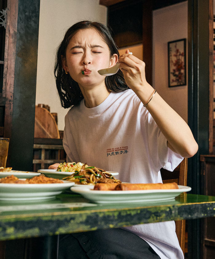 Limited Edition Red Tiger Gyoza Room x FREAK'S STORE Exclusive Big Silhouette Back Print Crew Neck T-Shirt