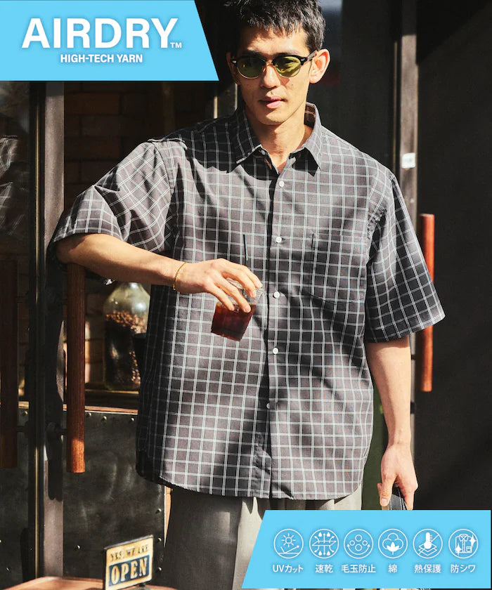 AIRDRY HIGH TECHYARN High-performance material broad regular collar shirt short sleeve quick-drying moisture absorption - Other/Pattern 1