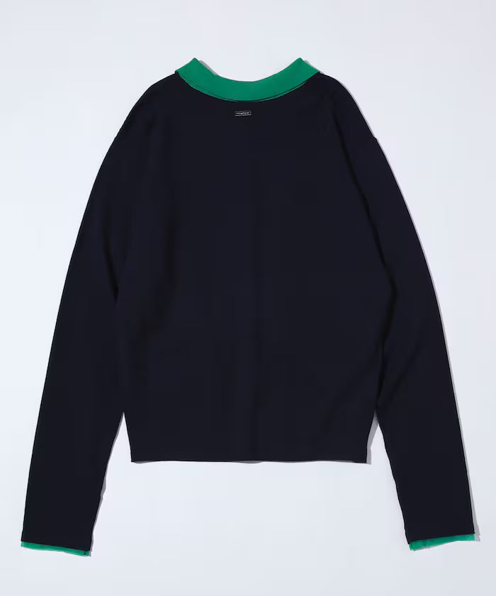 Color Design Fake Layered Long Sleeve Polo Knit Cardigan