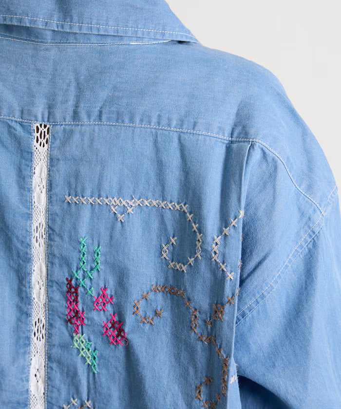 Open Collar Embroidered Shirt Jacket