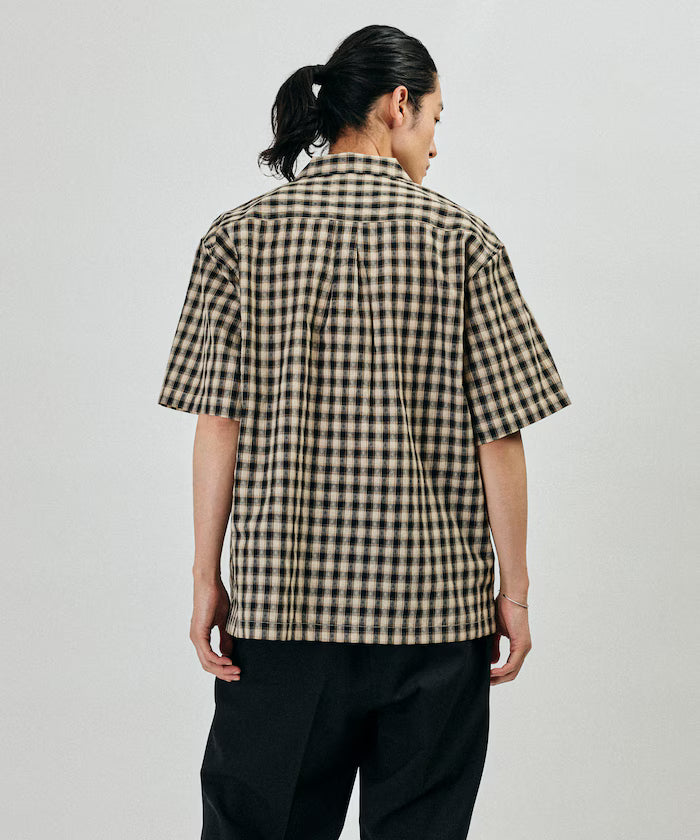Dobby Woven Check Relaxed Open Collar Short Sleeve Shirt