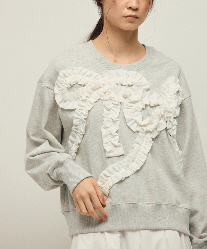 Organic Cotton Gather Ribbon Sweat / Relaxed Fit / French Terry Sweat - Gray