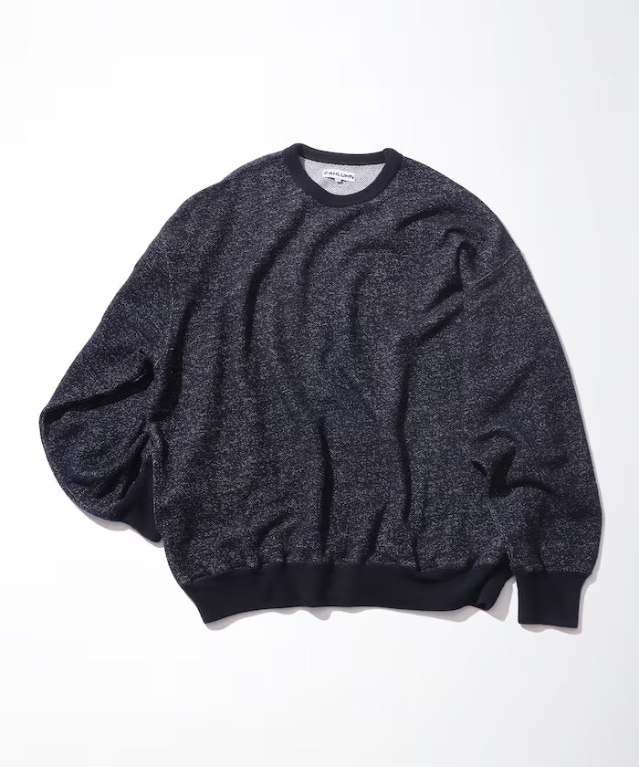 Merino Wool＋Cotton Loop Back heather Sweatshirt - Navy