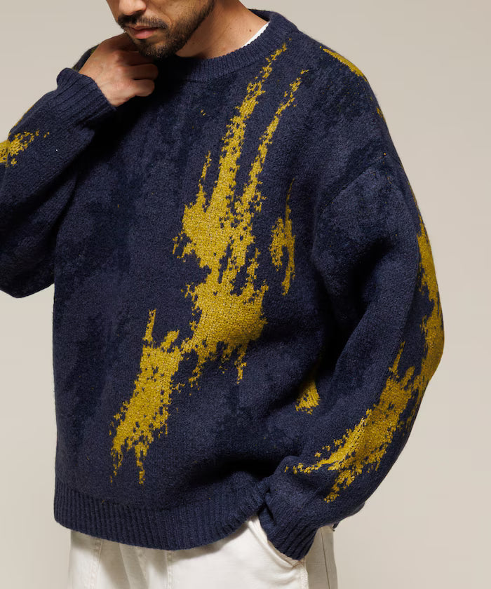 All-over Pattern Double Jacquard Knit Crew Neck Pullover / Relaxed Fit