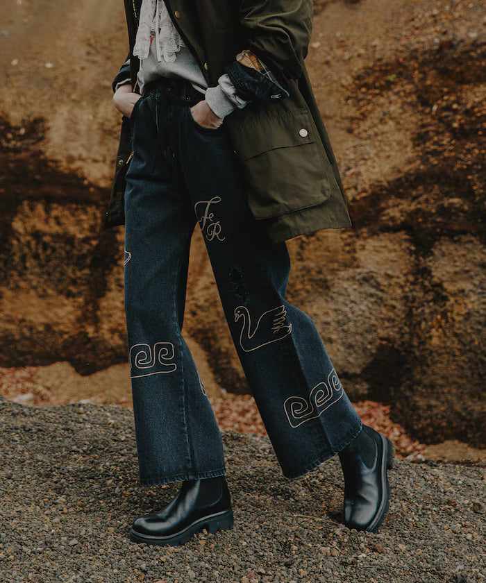 Chain Stitch Wide Denim - Black