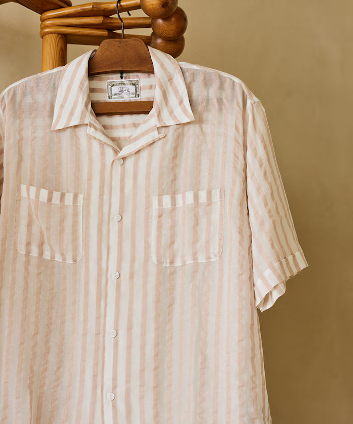 Indian-made Relaxed Fit Wide Stripe Sheer Sucker Open Collar Short Sleeve Shirt