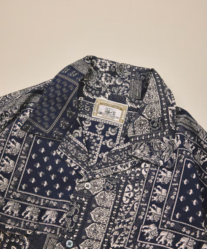 India-made Relaxed Fit Paisley Print Open Collar Short Sleeve Shirt Bandana Pattern