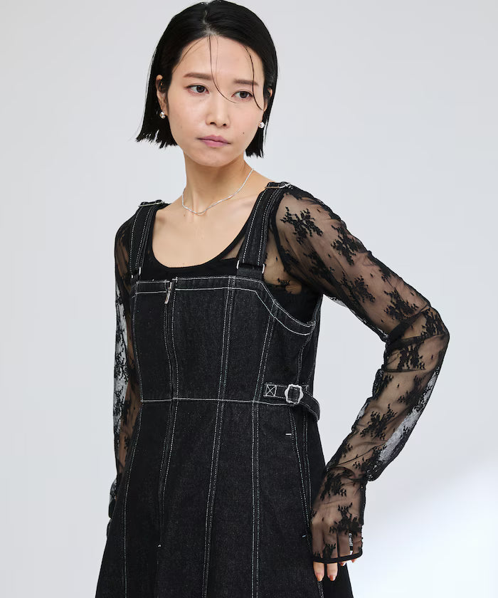 Denim Mermaid Dress / A-Line Slit Denim Overall Dress / Jumper Skirt