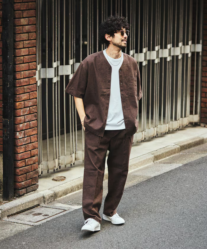 LINEN COTTON V NECK SHIRT