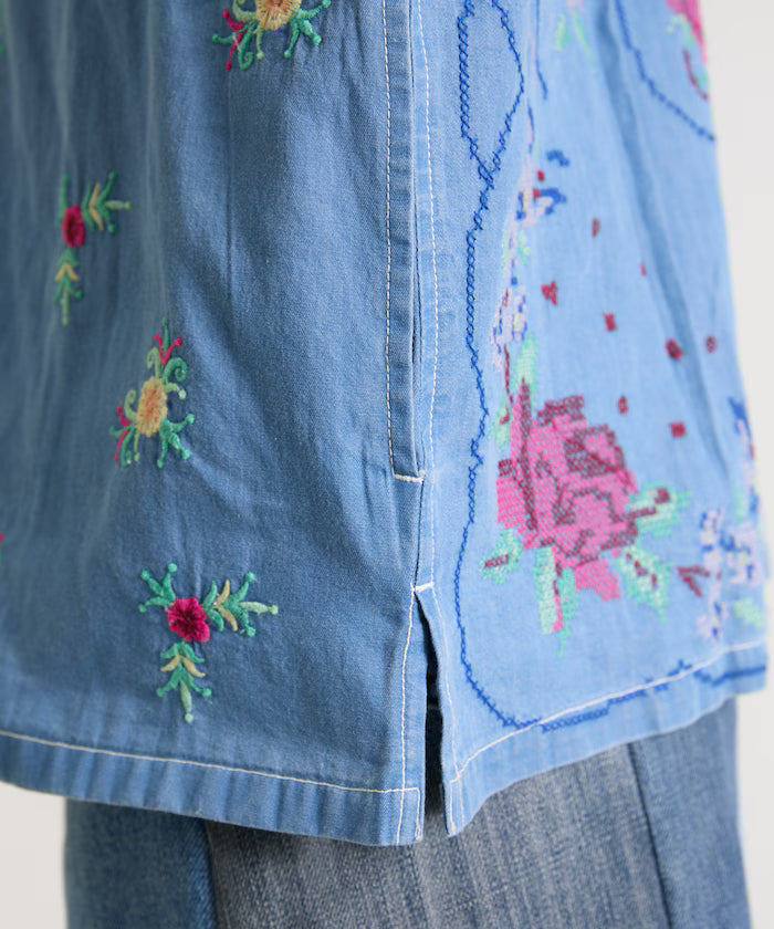 Open Collar Embroidered Shirt Jacket