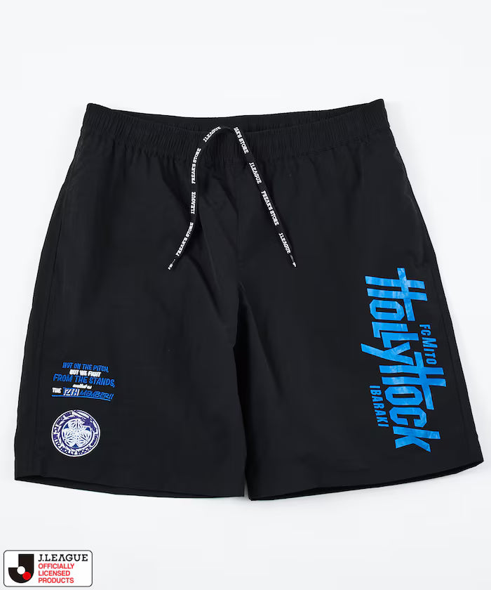 [May 15, 12:00 Sale Start] J.LEAGUE × FREAK'S STORE Limited SUPPORTERS NYLON SHORTS [Mito Hollyhock] - Black