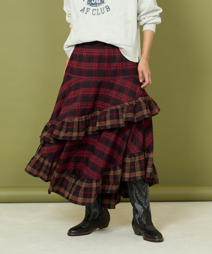 Nell Check Asymmetrical Frill Skirt