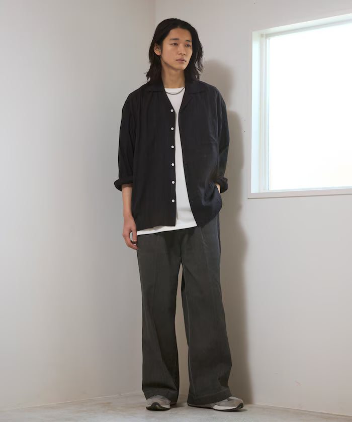 Dobby Woven Long Sleeve Open Collar Shirt / Big Silhouette