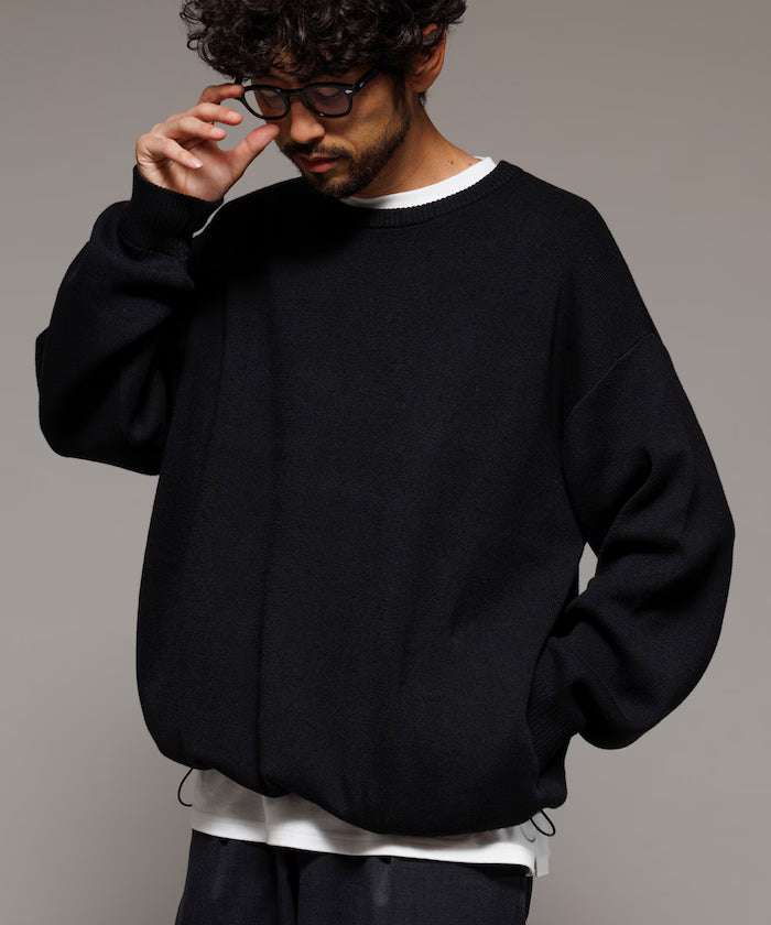 Milan Rib Spindle Crew Knit / Easy Care - Black