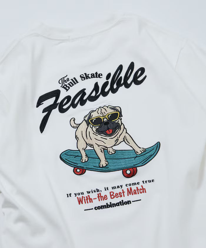 Relaxed Fit Back Embroidery Design Crew Neck T-Shirt / Dog 【Limited Edition】