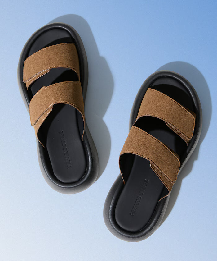 Limited Edition Volume Sole Double Belt Sports Sandal Platform Sole - Camel