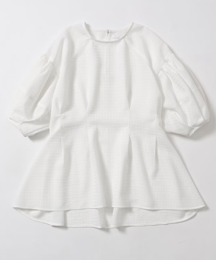 [March 11th 12:00 Release] Sheer Check Balloon Sleeve Blouse / 5-minute sleeves / Flare Silhouette