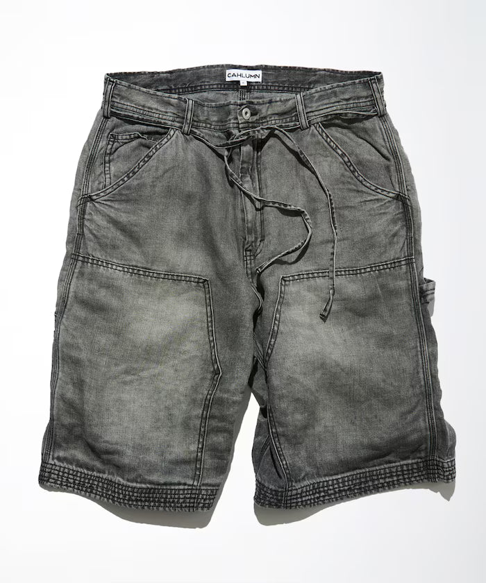 French Linen Denim Painter Shorts - Black