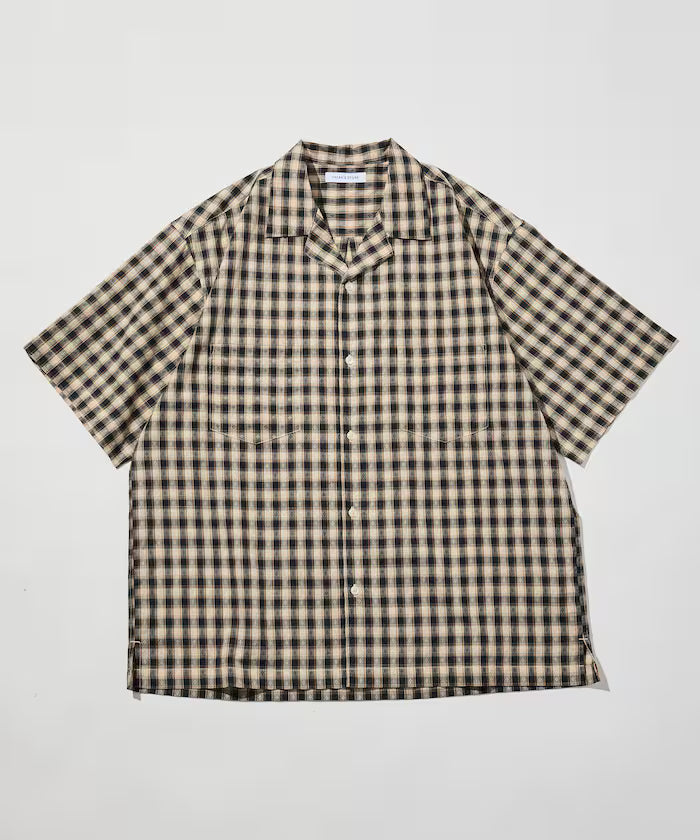 Dobby Woven Check Relaxed Open Collar Short Sleeve Shirt