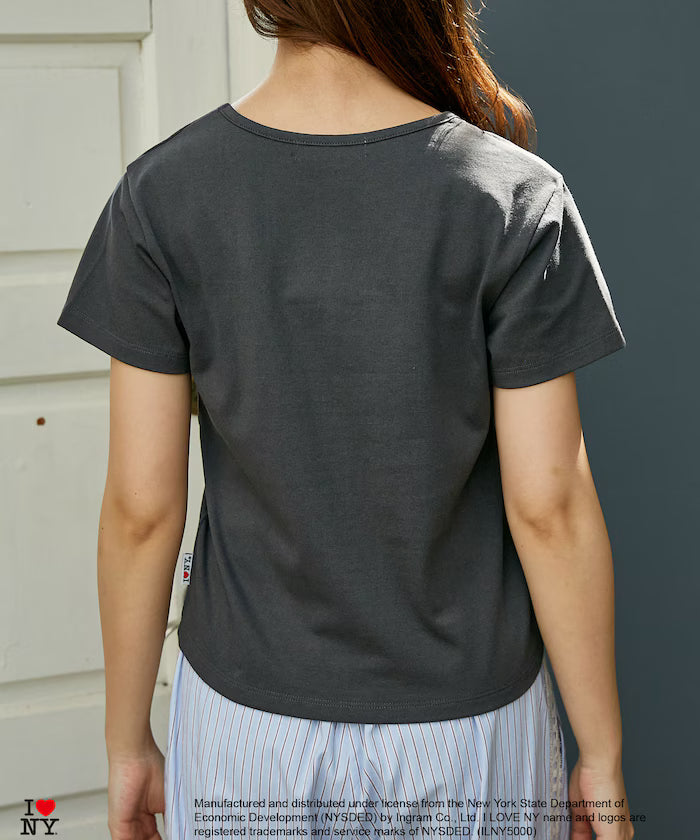I LOVE NY Floral Pattern Layered Style Henley Neck T-Shirt Limited Edition