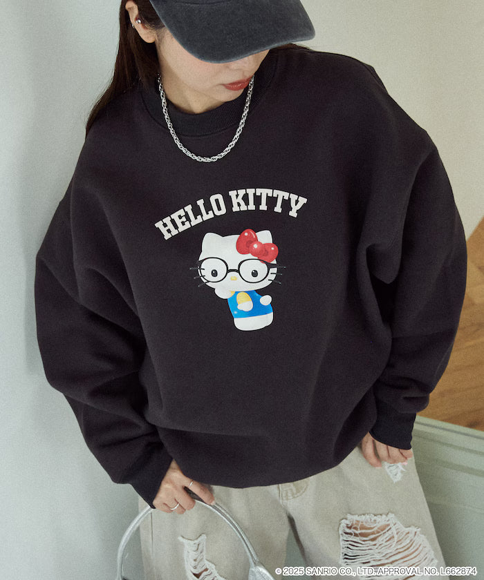"HELLO KITTY/Hello Kitty" glasses college-style sweatshirt limited edition