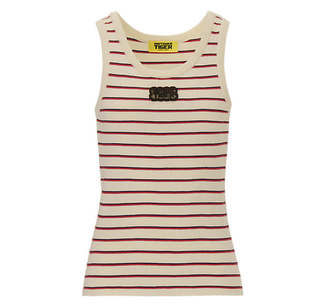 WOMEN'S KNIT TANK TOP - HEATHER BEIGE/RED
