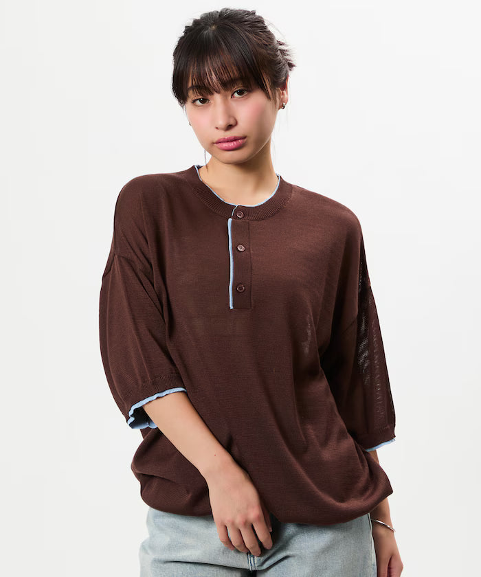 Limited Edition Relaxed Fit Color Block Henley Neck Knit