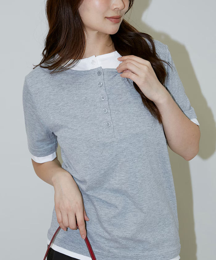 Layered Color Scheme Henley Neck T-Shirt Limited Edition
