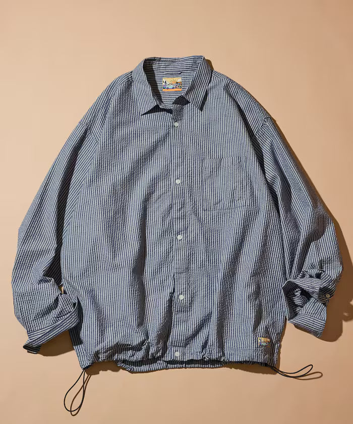 FREAK'S STORE for BEACH & FES Seersucker Spindle Regular Collar Long Sleeve Shirt