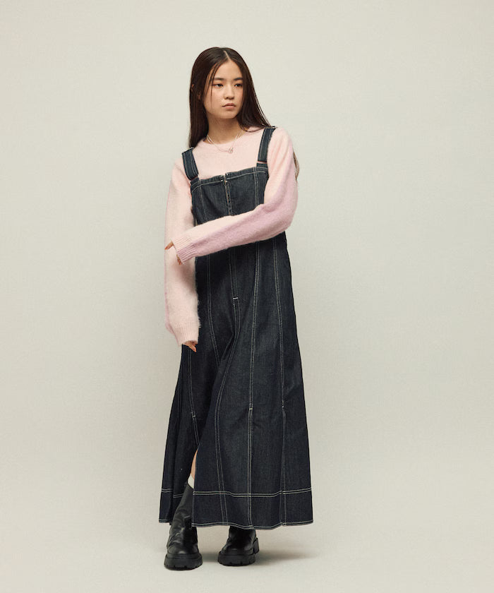 Denim Mermaid Dress / A-Line Slit Denim Overall Dress / Jumper Skirt