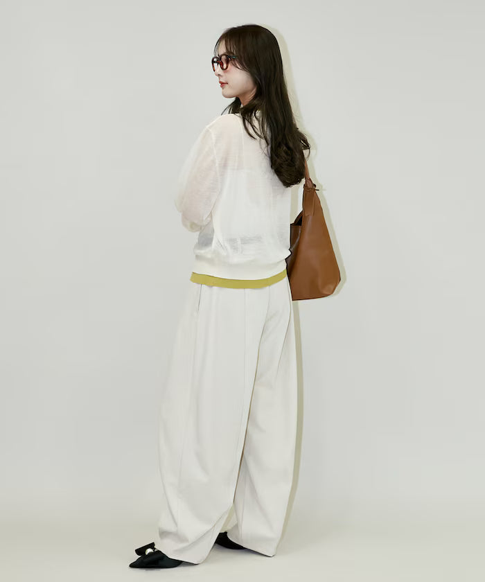 Washable Linen Color Block Sheer Knit Cardigan Limited Edition
