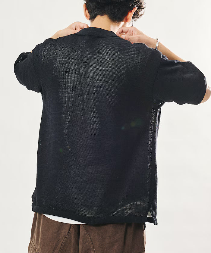 Sheer Knit Polo Shirt & Cotton T-Shirt Layered Set