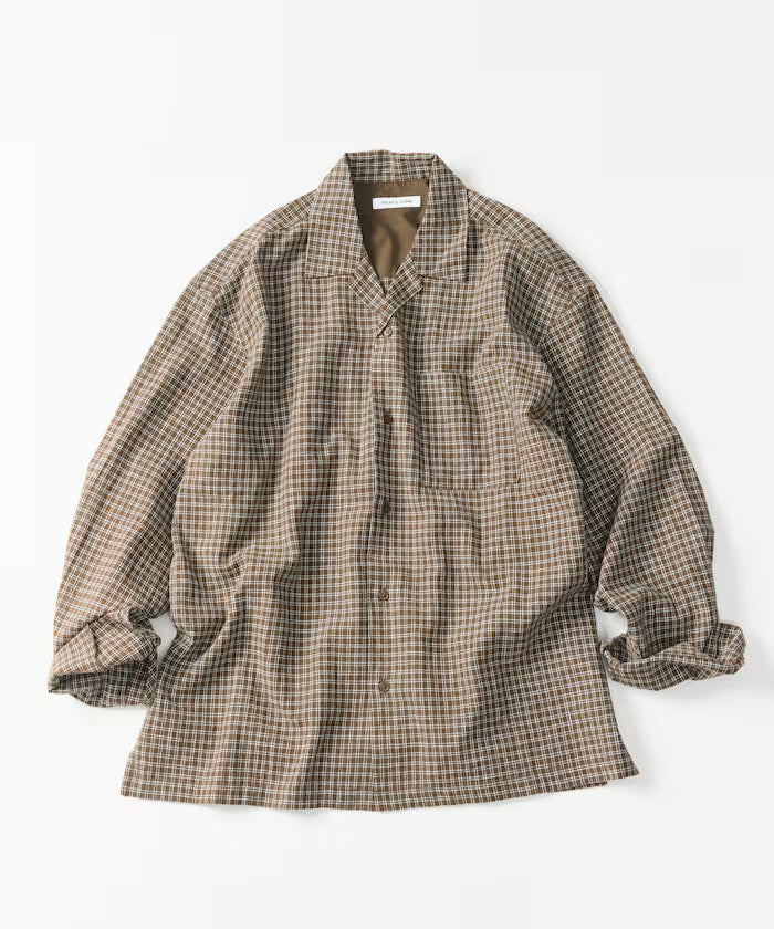 LINEN COTTON OPEN COLLAR SHIRT【Compatible with setups】