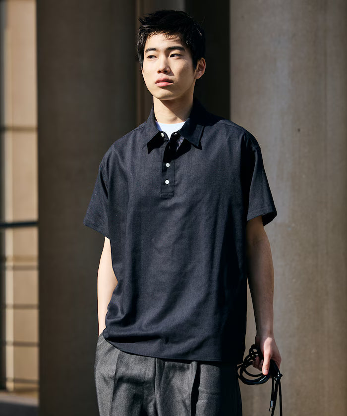 Relax Fit Relax Fit Linen Mix Polo Collar Shirt [Limited Edition] - Black