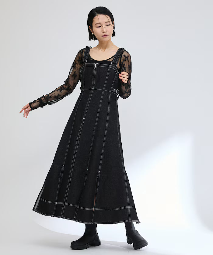 Denim Mermaid Dress / A-Line Slit Denim Overall Dress / Jumper Skirt