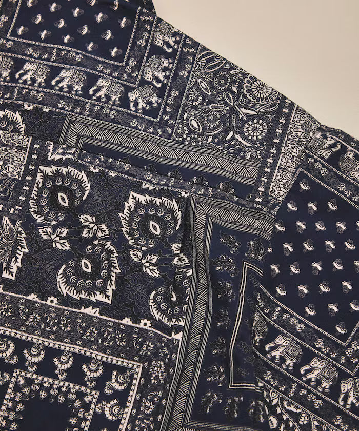 India-made Relaxed Fit Paisley Print Open Collar Short Sleeve Shirt Bandana Pattern