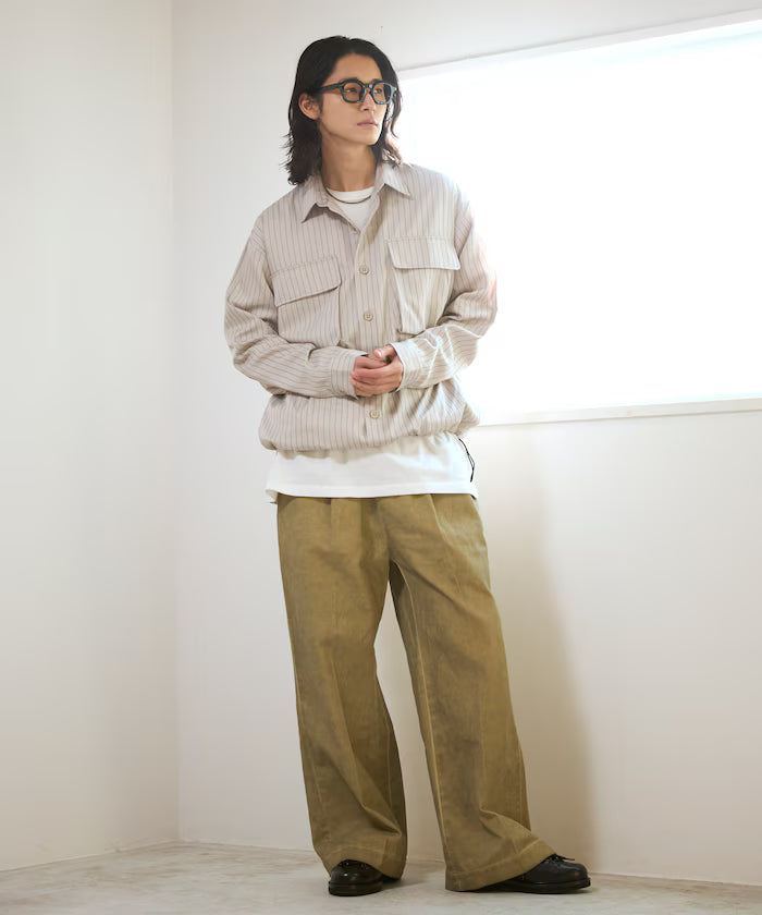 Fade processing cotton tuck wide pants