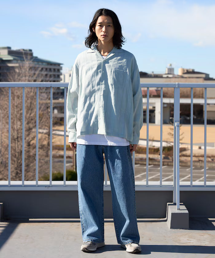 Dobby Woven Long Sleeve Open Collar Shirt / Big Silhouette