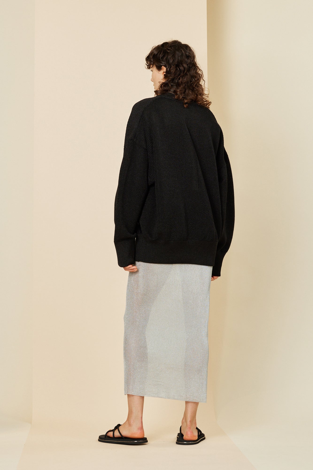 RIB METAL HIGHNECK LONG SLEEVE DRESS