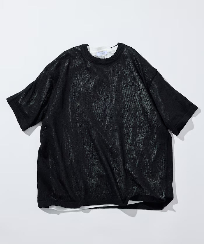 Sheer Knit & Cotton T-Shirt Layered Set
