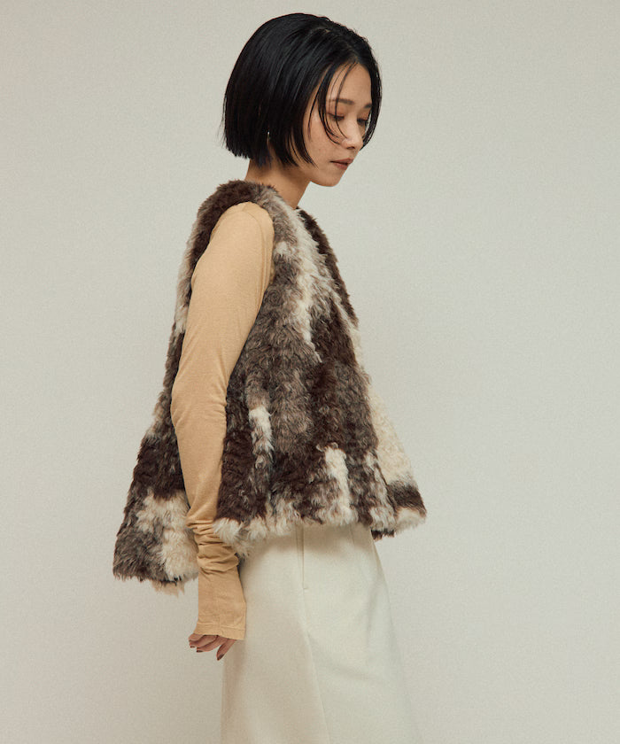 Peplum Silhouette Cow Print Fake Fur Vest