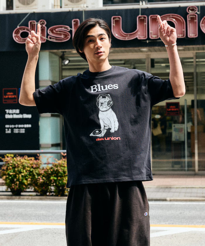 Limited Edition diskunion×FREAK'S STORE Exclusive French Bulldog Big Silhouette Print Crew Neck T-Shirt - Black
