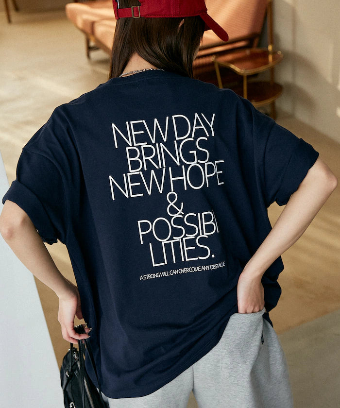 LOVE POP STUDIO NEW DAY Typography T-shirt Limited Edition - Navy
