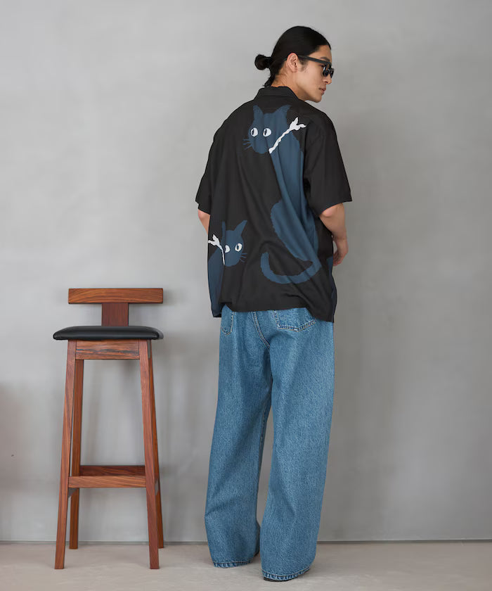 Open Collar Big Pattern Short Sleeve Shirt / Big Silhouette
