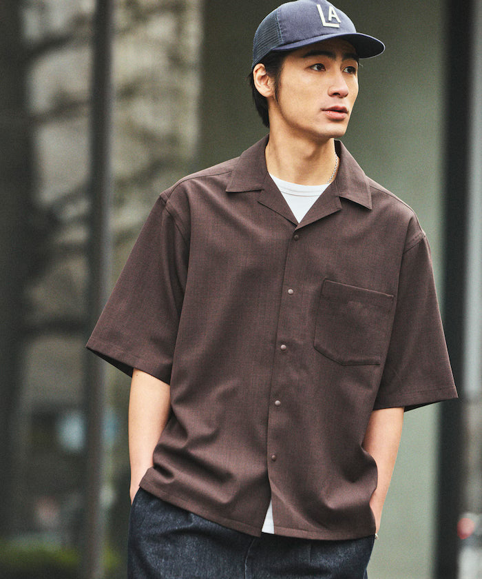 [New Color Addition] Quick-Dry Material Relaxed Fit Open Collar Short Sleeve Shirt Linen-Like