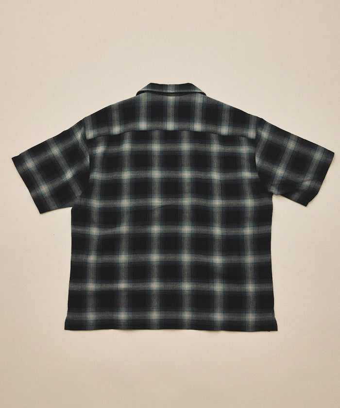 Dyed Ombre Check Open Collar Short Sleeve Sheer Shirt Relaxed Fit